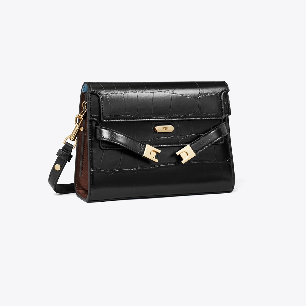 Lee Radziwill Croc-Embossed Shoulder Bag in Black, Size Os