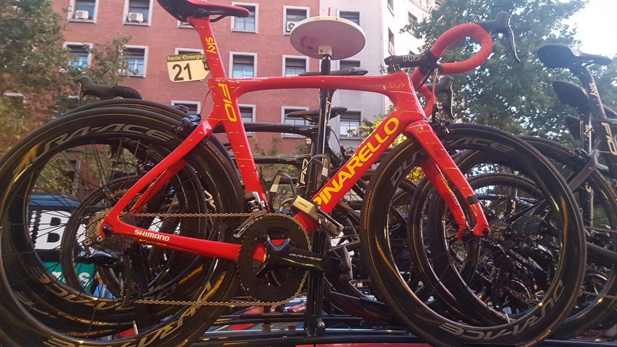 Chris Froome also had a spare custom Pinarello Dogma F10 on the team car