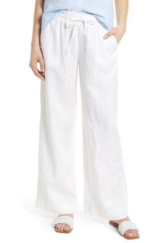 Loose-fitting flapper pants with elastic waist linen straight