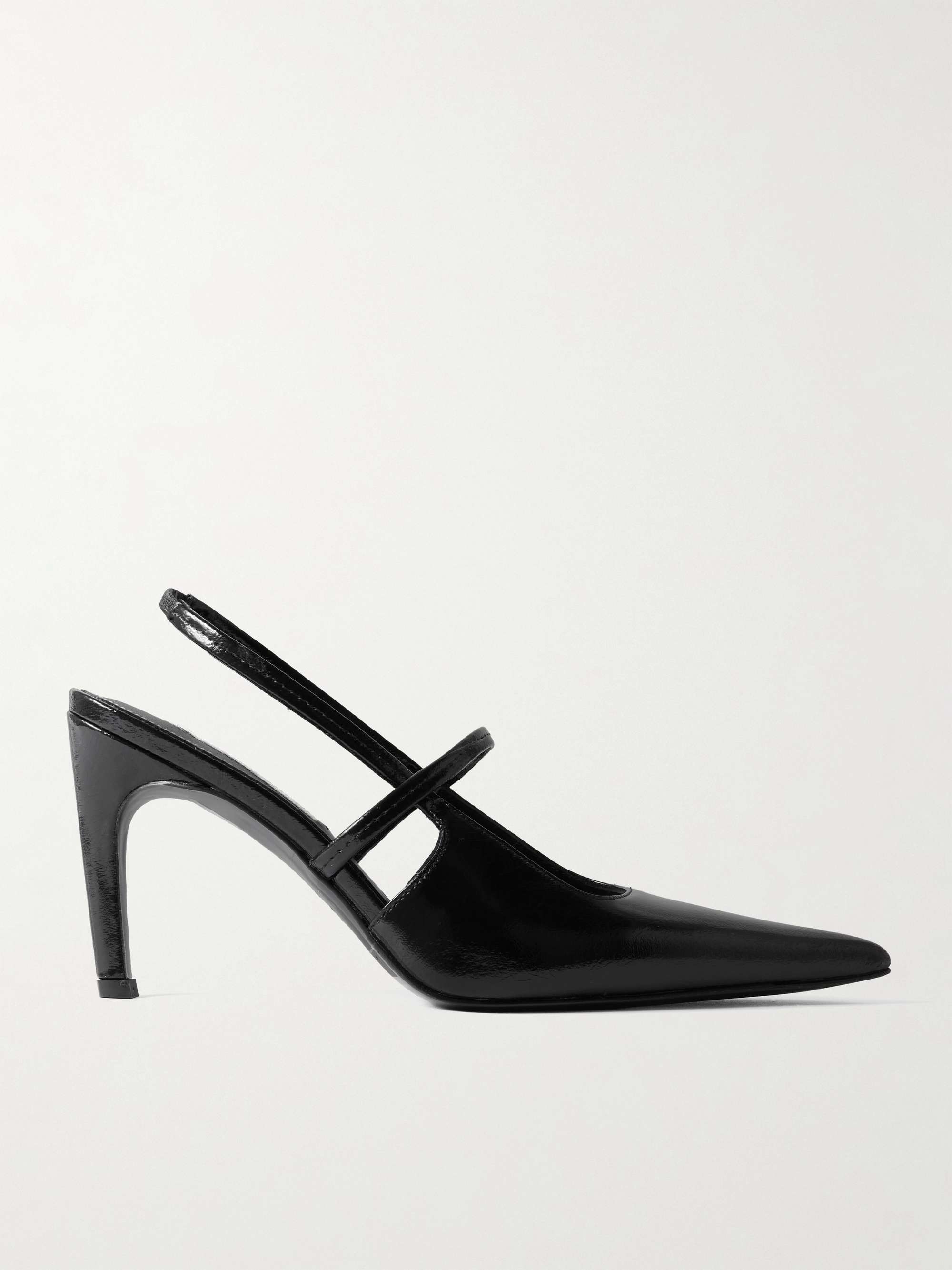 Glossed-Leather Slingback Pumps
