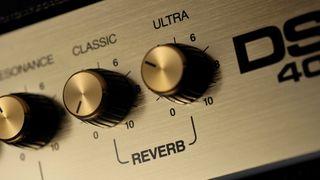 Close up of reverb controls on Marshall DSL40CR combo amp