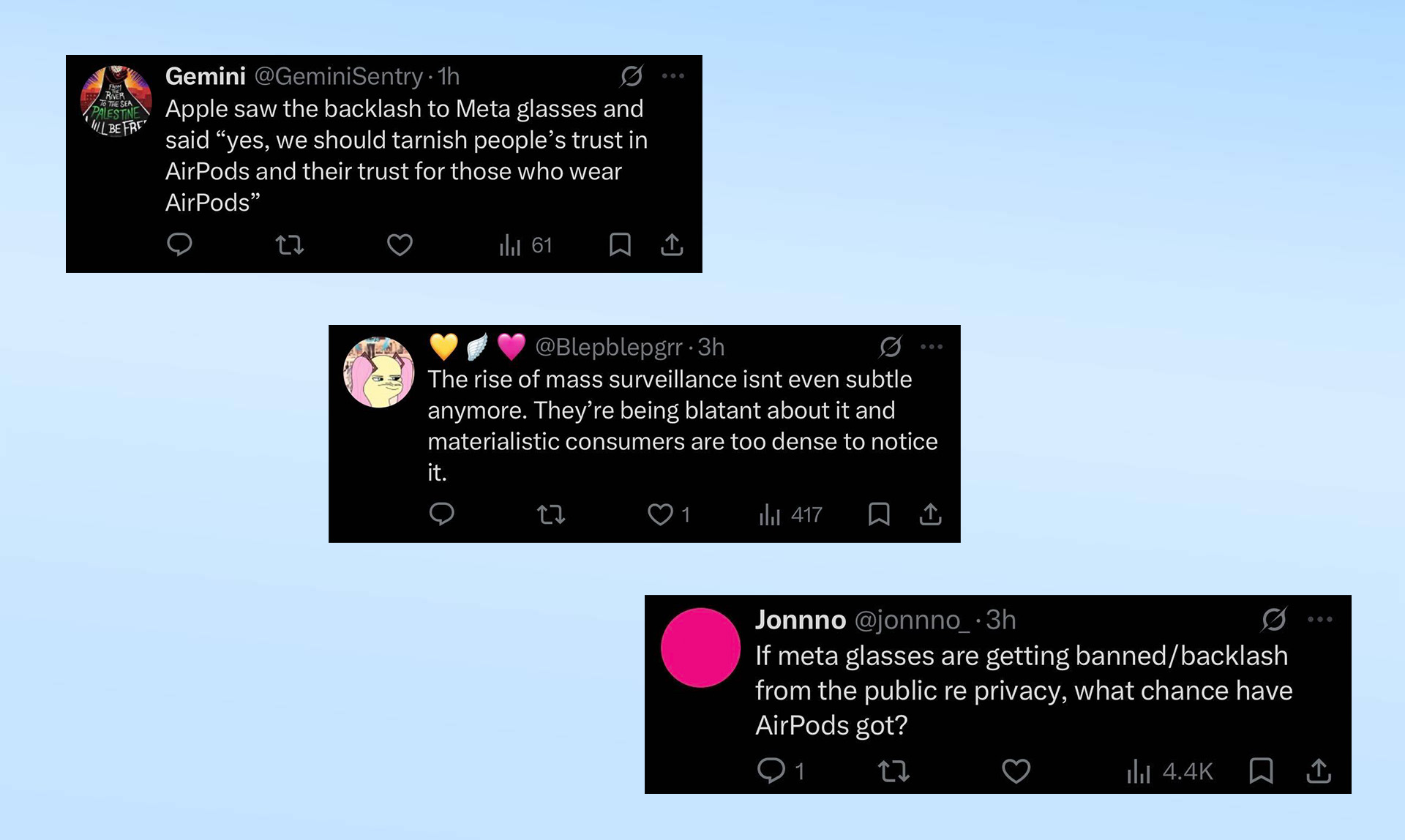 Tweets related to cameras on AirPods