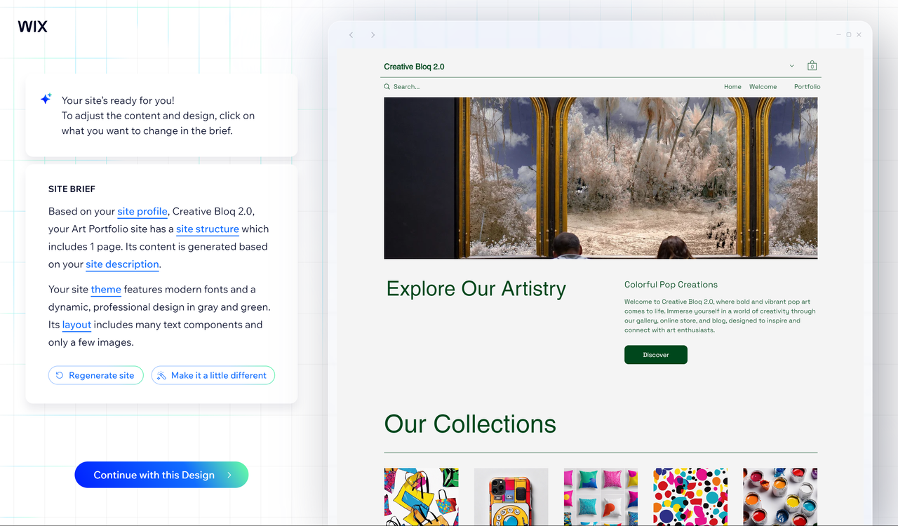 A screenshot showing part of the process to make an artist website