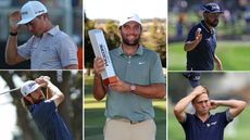 Scottie Scheffler holding the Procore Championship trophy and four Team USA Ryder Cup players