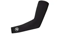 The left Endura FS260-Pro Thermo arm warmer, in black with reflective logos