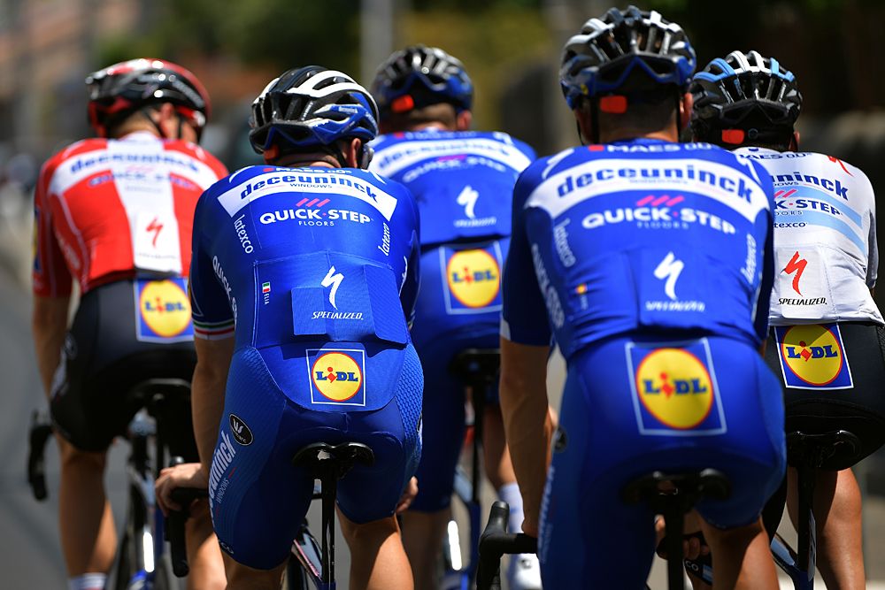 Deceuninck-QuickStep riders out for an easy spin during the second rest day at the Tour de France