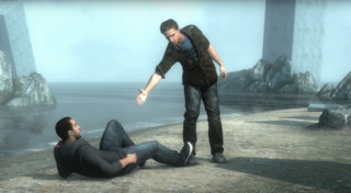 Clay offers Desmond a helping hand on the Animus Island in Assassin's Creed Revelations