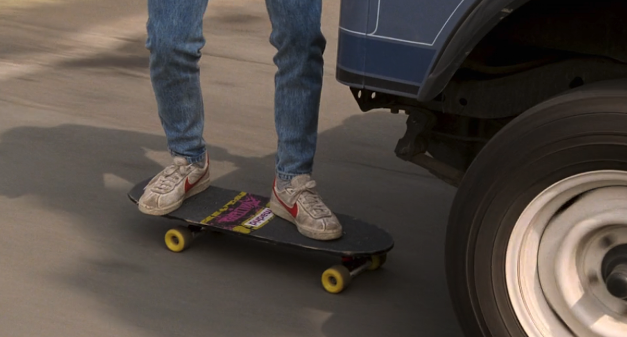 shot of Marty McFly&#039;s Nikes while he skateboards in Back To The Future