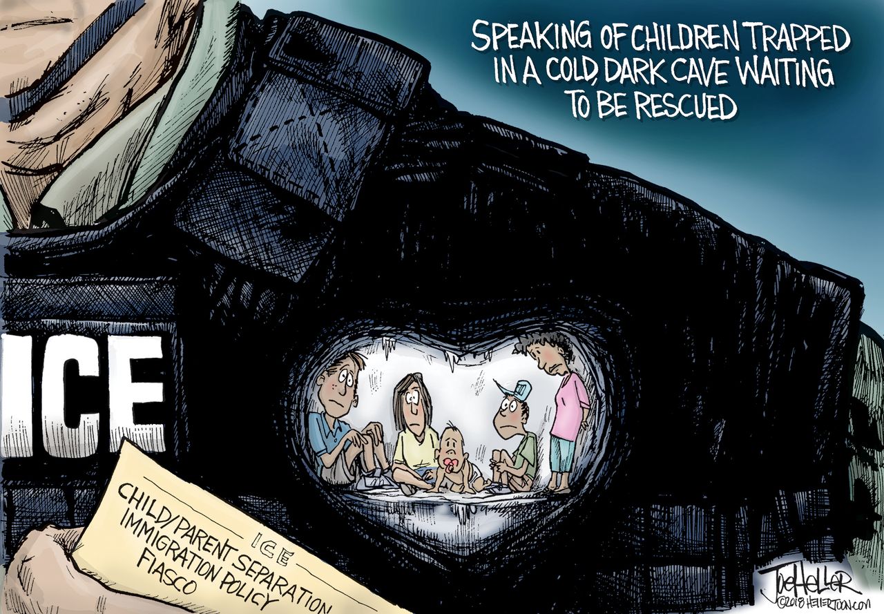 Political Cartoon U.S. trapped kids cave Thailand ICE Trump family separation immigration policy