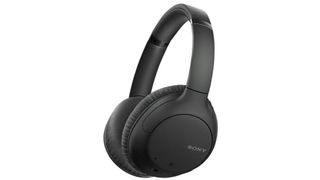 Black Sony headphones on a white background