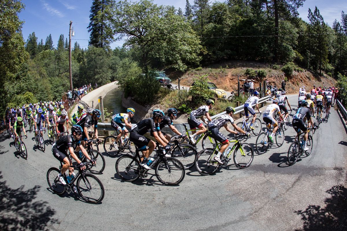 Riders make their way up to the first KOM