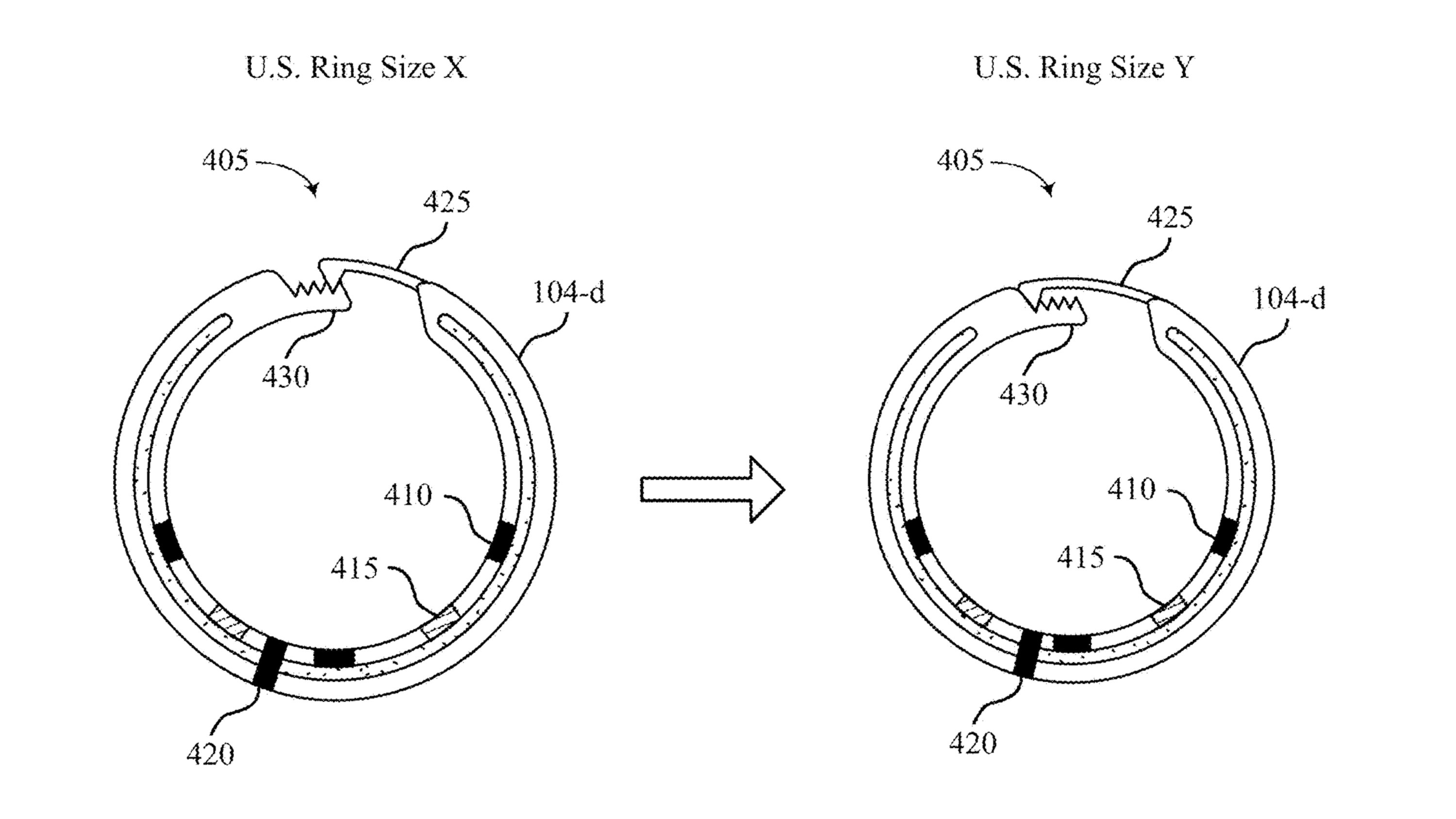 An Oura Ring patent figure for a C-Ring design that attaches two sides of an unconnected C shape.