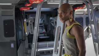 Aneka looks concerned as she stands in a Wakandan ship in Black Panther 2