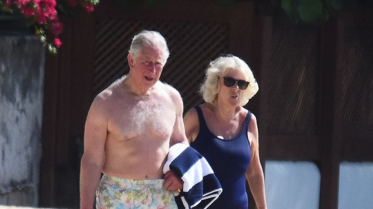 exclusive prince charles and wife camilla, duchess of cornwall, pictured on the beach in barbados