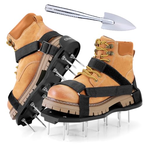 Ohuhu Lawn Aerator Shoes With Stainless Steel Shovel, Free-Installation Aerating Shoe With Hook&amp;amp;loop Straps, Heavy Duty One-Size-Fits-All Spiked Aerating Sandals for Garden Grass