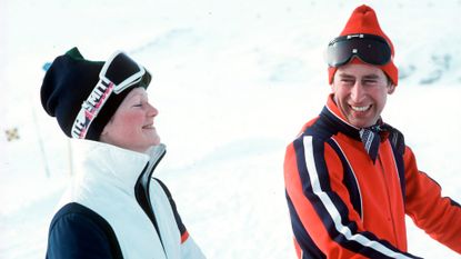 Prince Charles, Prince of Wales enjoys a skiing holiday with his girlfriend and sister of Lady Diana Spencer, Lady Sarah Spencer (later Lady Sarah McCorquodale) in February, 1978 in Klosters, Switzerland.