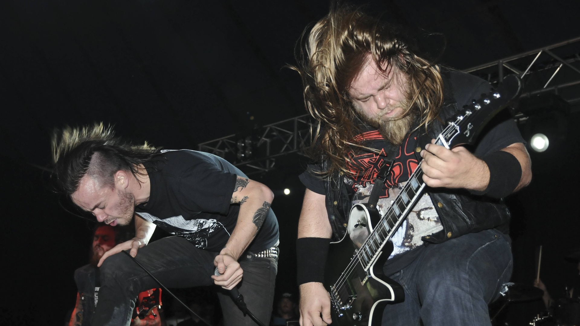 Liam Cormier and Scott Middleton performing on stage at Reading Festival, August 2008