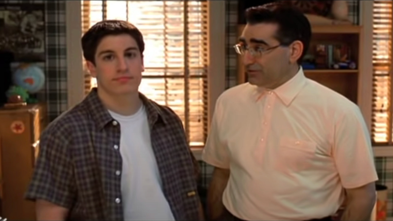 Jason Biggs and Eugene Levy having an awkward talk in American Pie 2.