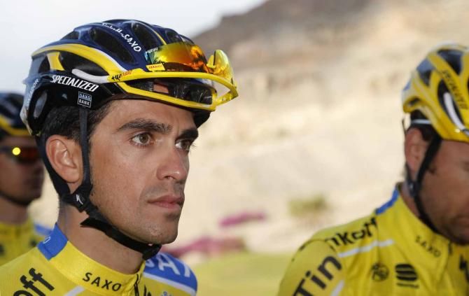 Alberto Contador ahead of the day's training ride.