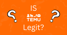 the temu logo in white on an orange background with the question is temu legit added