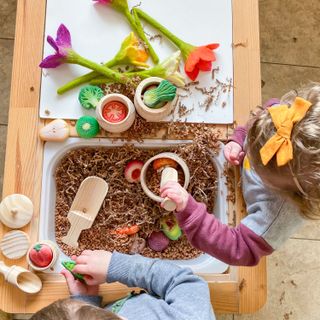mud kitchen ideas: cereal and scoops