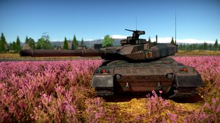tank in lavender field