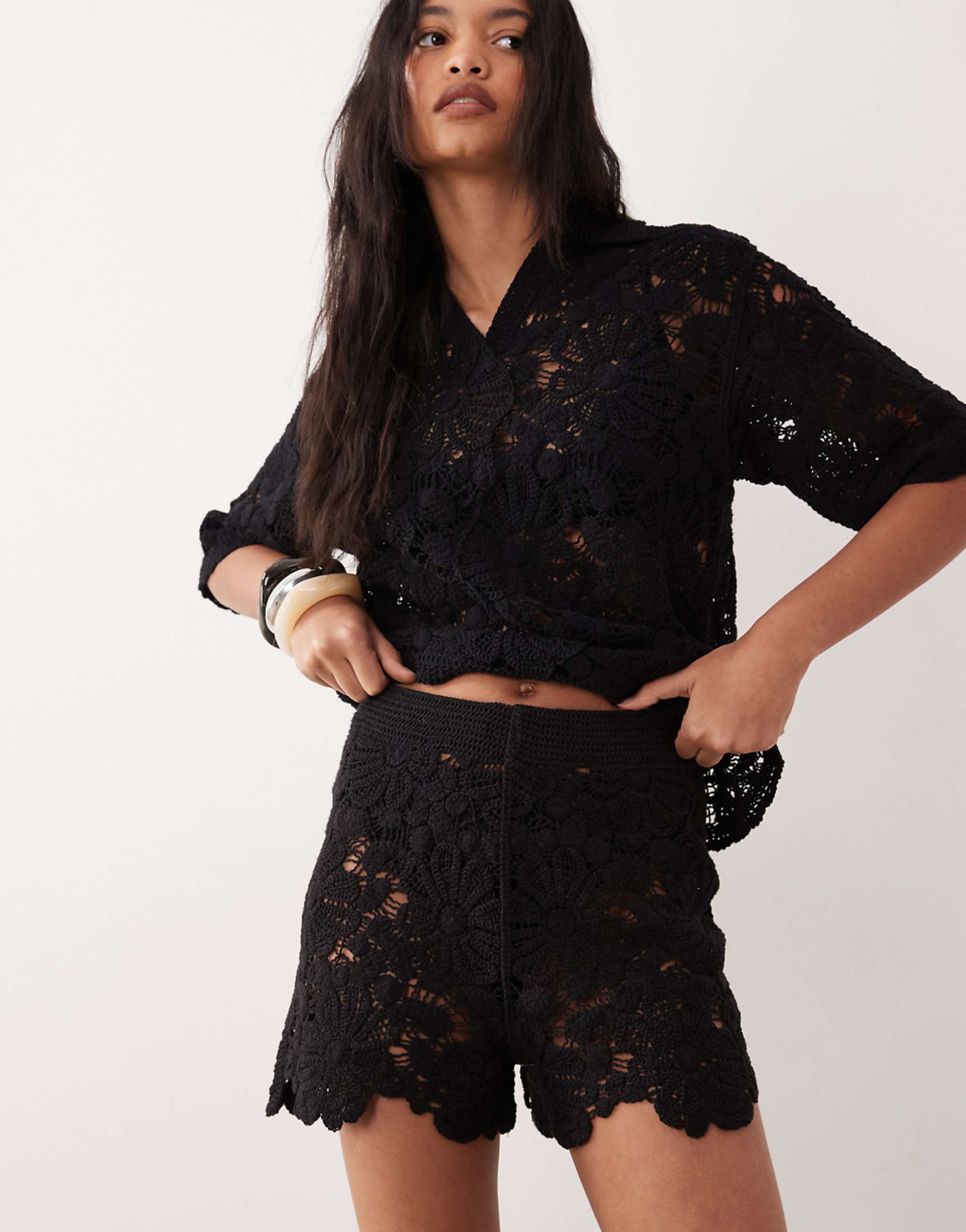 Asos Design Crochet Short Co-Ord in Black