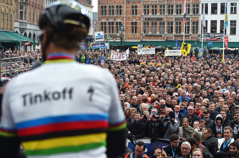 Peter Sagan surveys the crowd at sign on