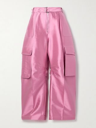 Silk and Wool-Blend Satin Barrel-Leg Cargo Pants