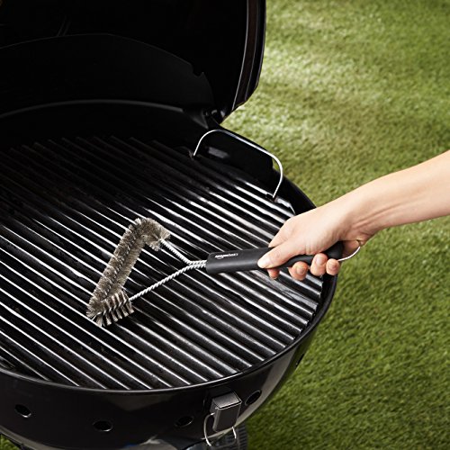 Amazon Basics 3-Sided Triangular Grill Brush, 12 Inch, Stainless Steel, Black
