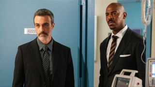 Reid Scott as Det. Riley and Mehcad Brooks as Det. Shaw in Law & Order Season 24