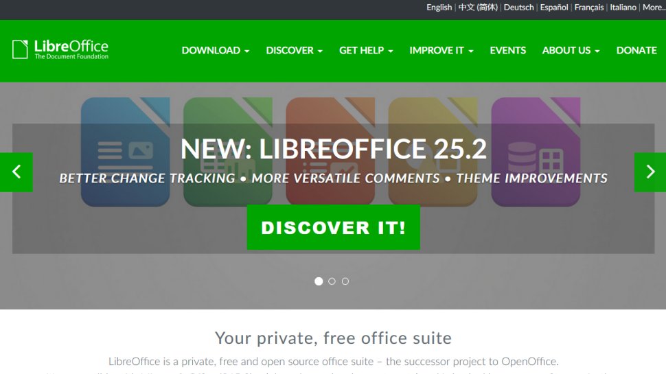 LibreOffice website screenshot (August 2025).