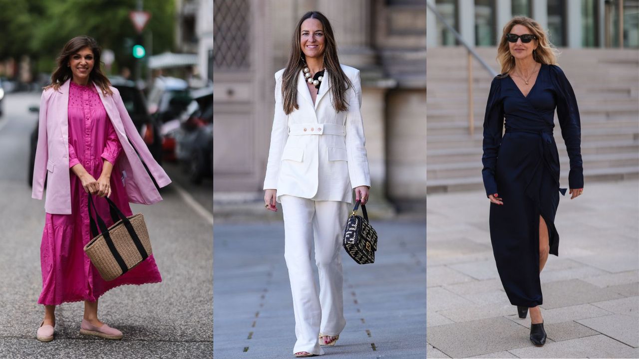 composite of three outfits showing ideas for what to wear to a job interview