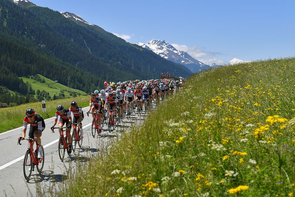 The peloton in action during stage 6 at Tour de Suisse