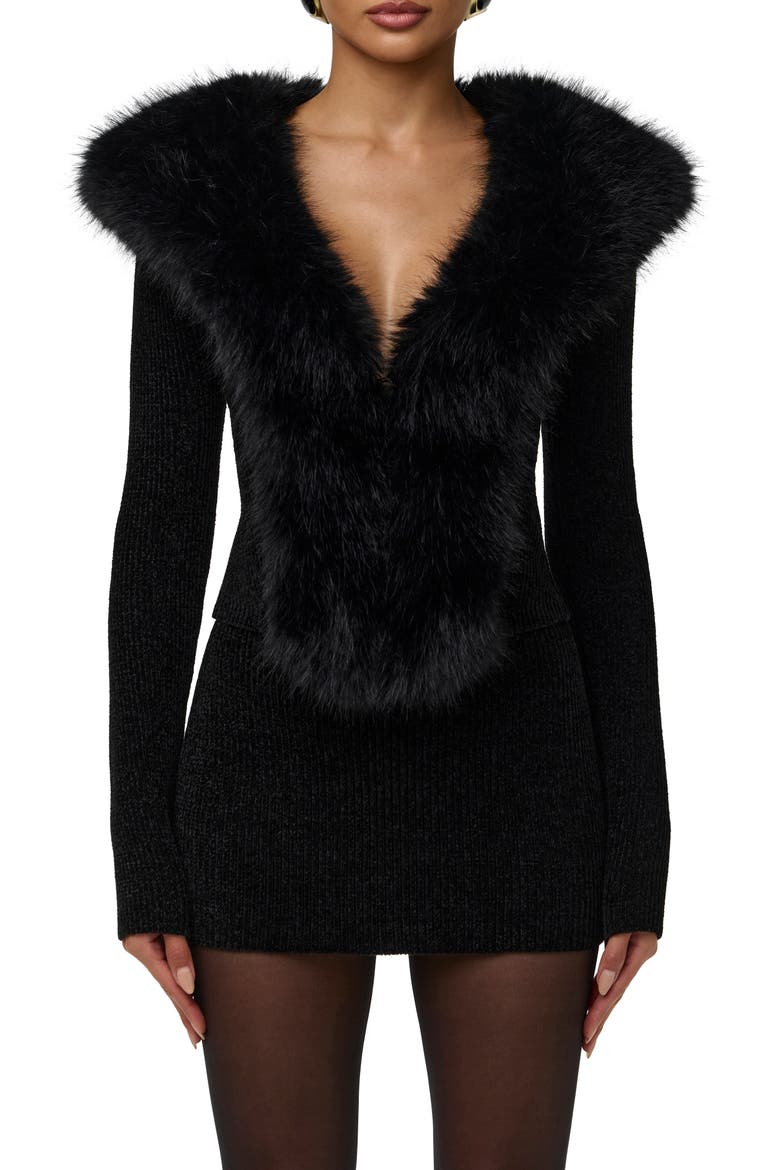 Faux Fur Collar Cardigan