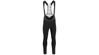 A pair of black bib tights on a white background
