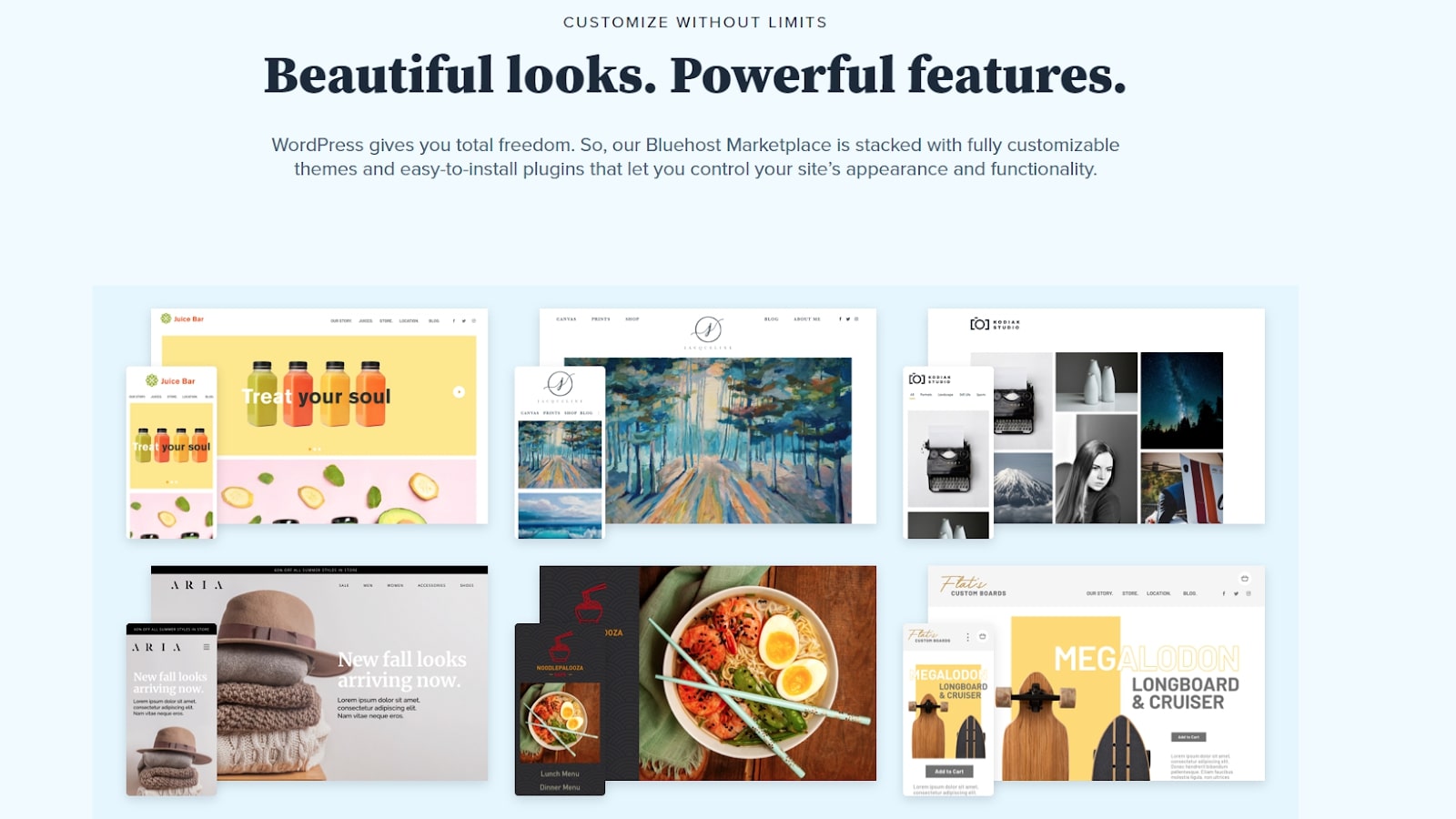 Bluehost's webpage advertising WordPress themes
