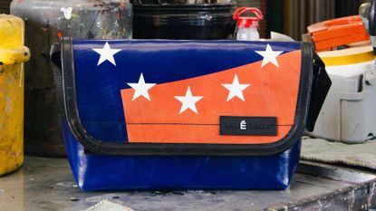 Freitag x &Eacute;tudes Studio F41-E HAWAII FIVE-0 bag on work bench