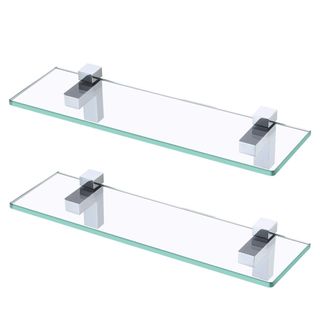Two rectangular glass shelves with metal brackets