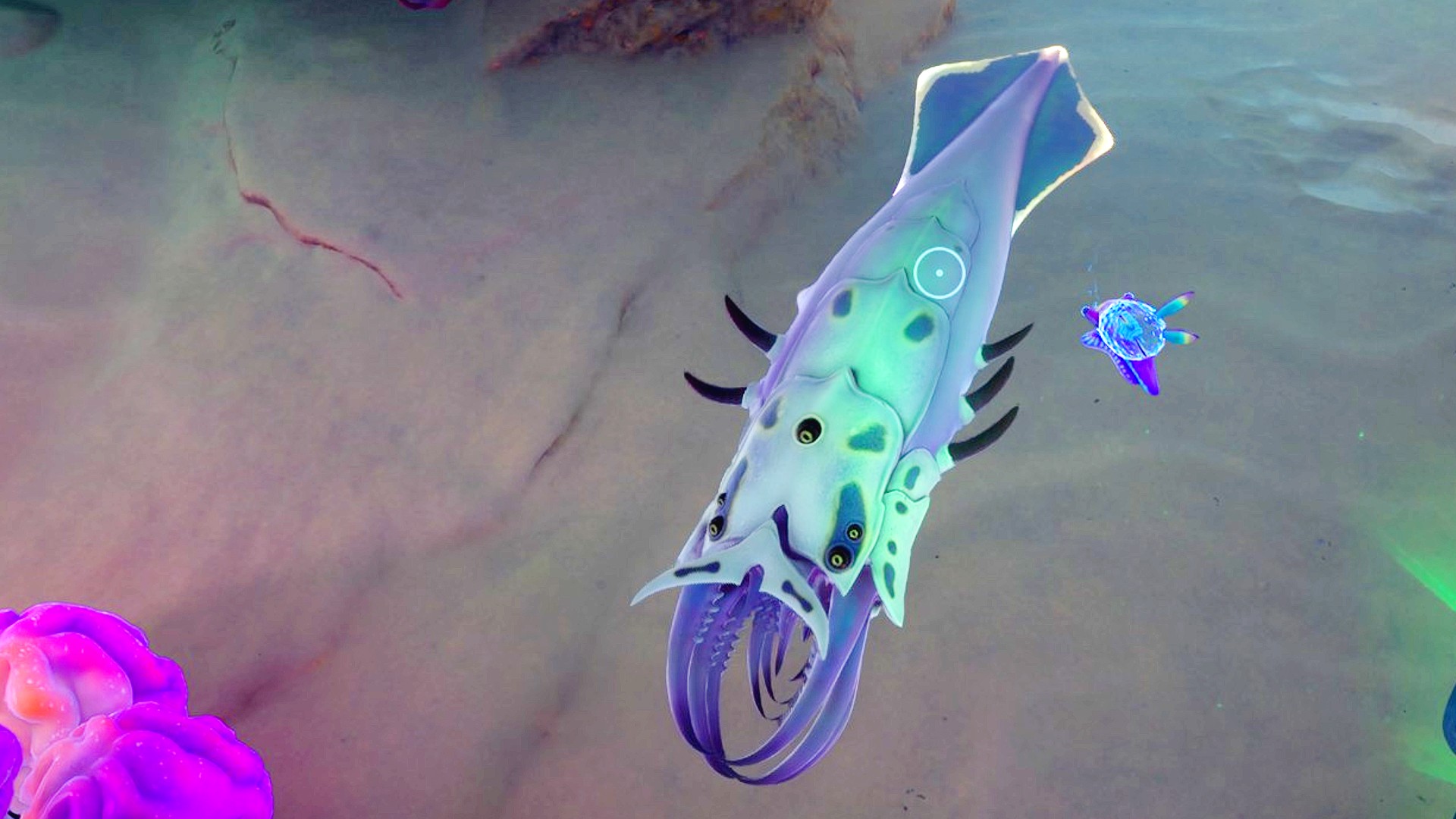 A Subnautica 2 Sandspear swims towards the player.