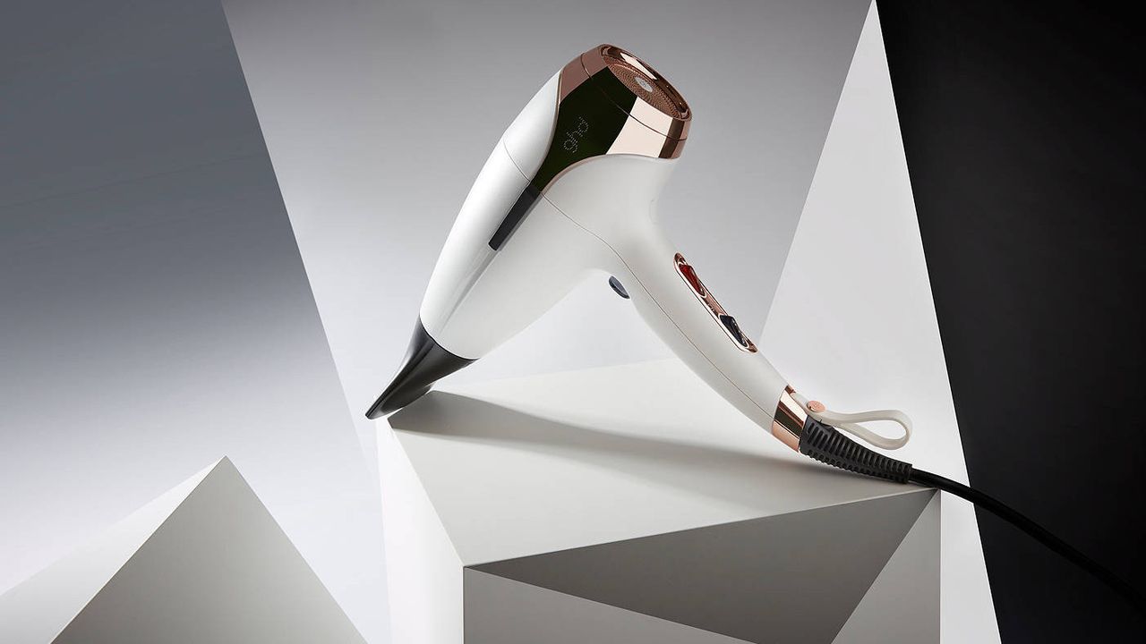 GHD Helios: white hair dryer on display