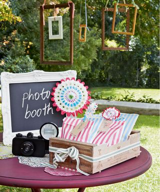 Outdoor birthday party ideas with crate of party bags