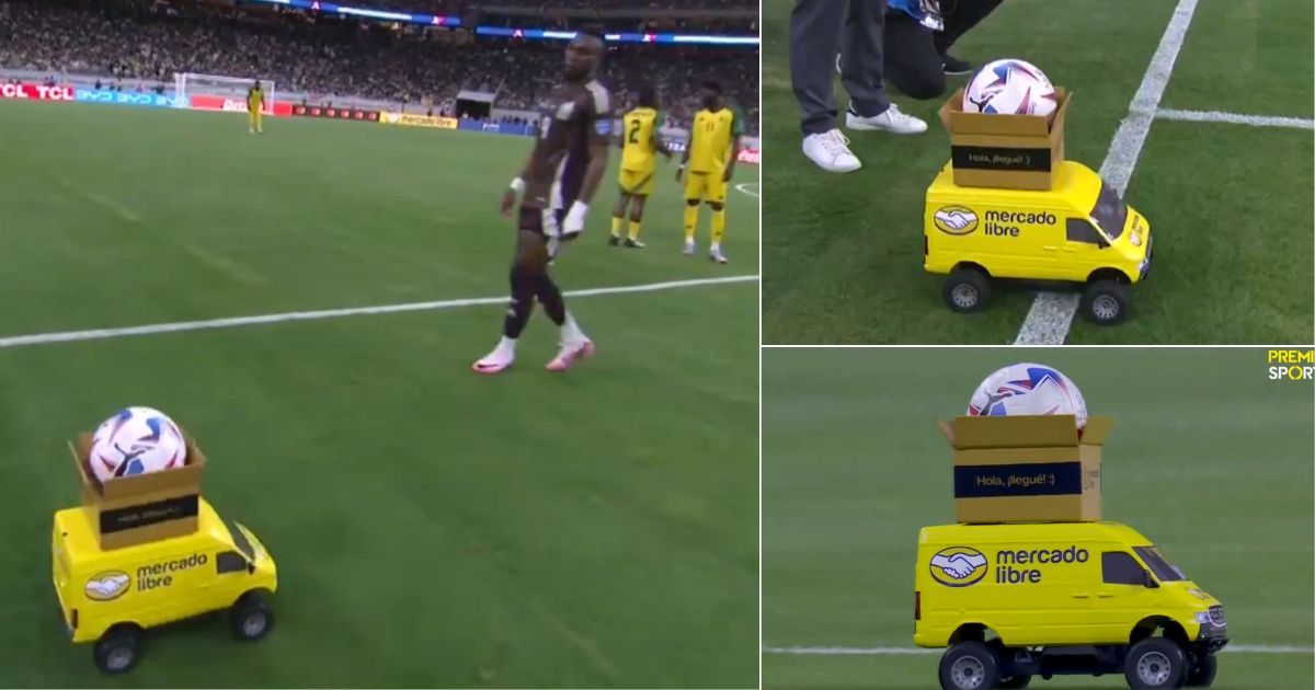 mercado libre remote control car delivers the match ball at copa america 2024