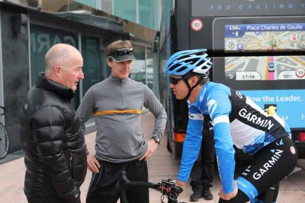 Alex Howes chats with the team staff