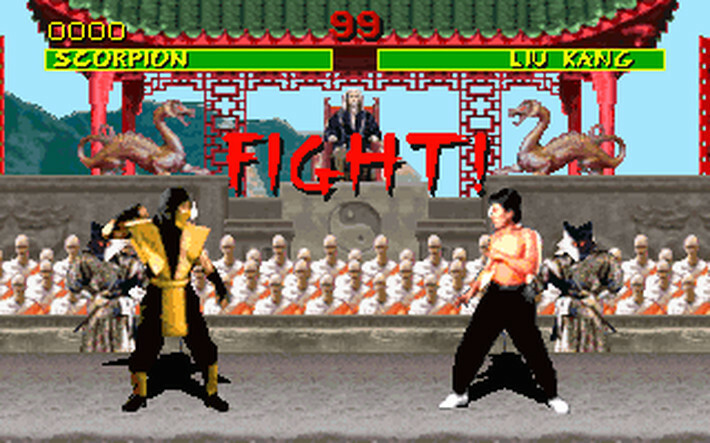 Scorpion and Liu Kang face off in Mortal Kombat.