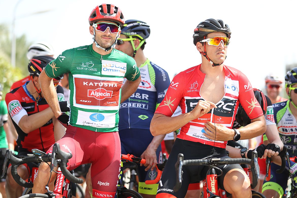 Nathan Haas (Katusha-Alpecin) lines up alongside Greg Van Avermaet (BMC) at the Tour of Oman.