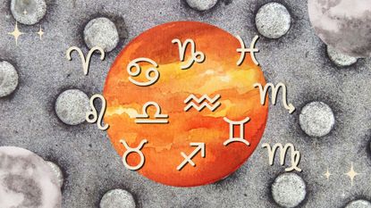 A drawing of Mars with the representation of the zodiac signs in front