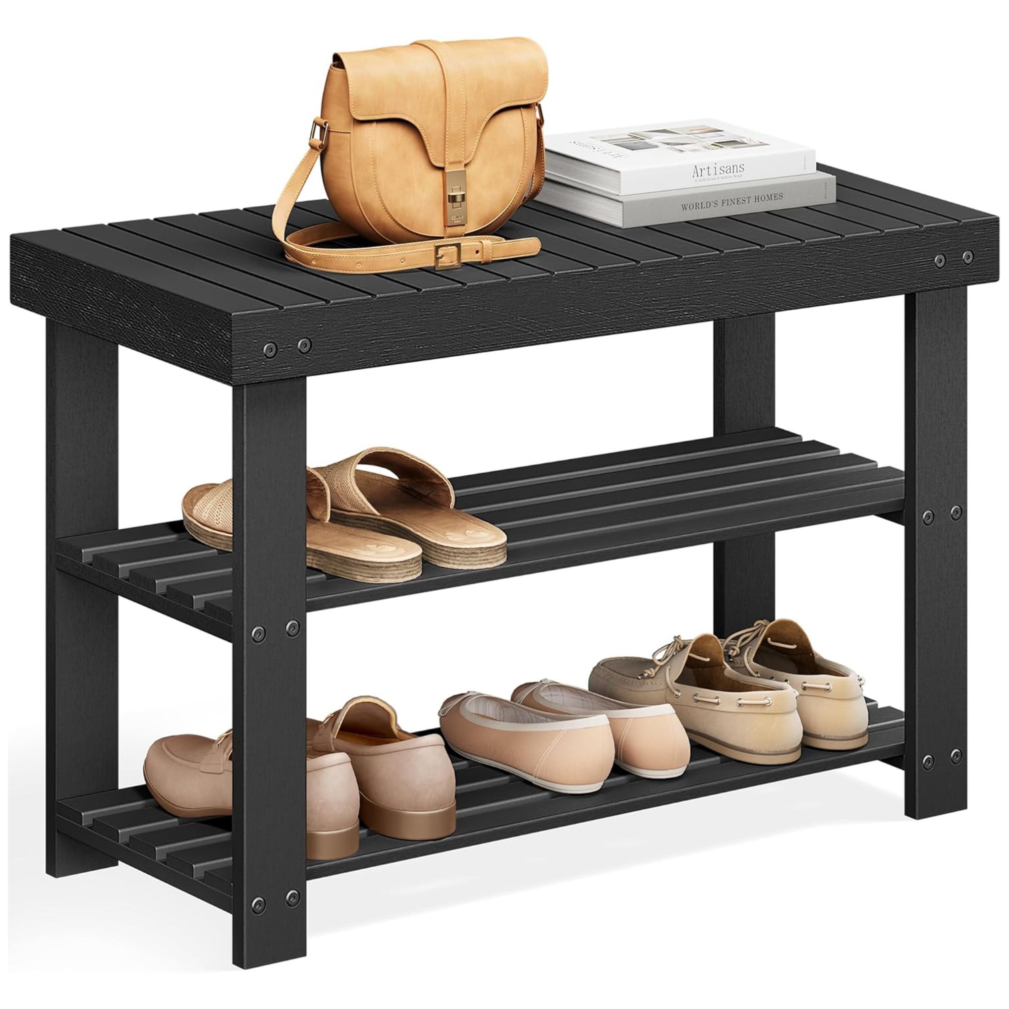 Black shoe rack bench