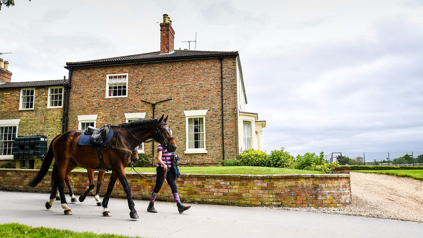AAA Ros Canter 03 07 2020 Geogie Frow with Allstar B and No Excuse at Ros's yard at Home Farm near Louth in Lincolnshire in the UK on the 3 July 2020