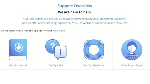 GoodSync's support homepage